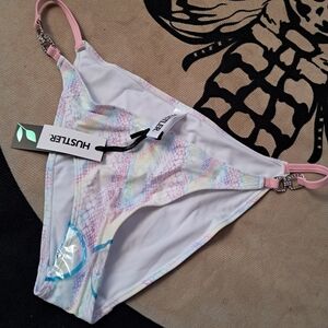 Dolls Kill Pastel Snake Print Bikini Bottom With Rhinestone Clasps At Hips Sexy!